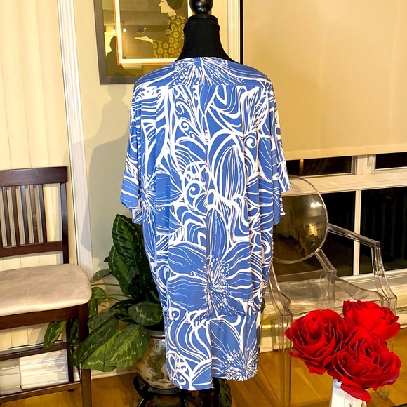 Y2K  Lori M Collection mermaid style dress. Bright blue w/ white floral design. - Picture 8 of 11